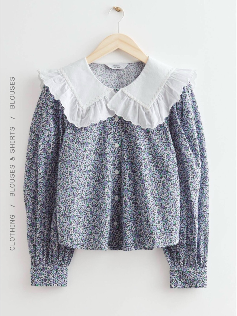 Paris Atelier & Other Stories Floral Puff-Sleeve Blouse with White Ruffles NWT